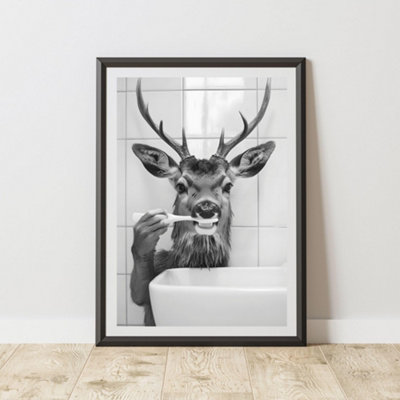 60 Second Makeover Limited Deer Brushing Teeth Animal Print A3 Size from B&Q