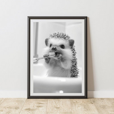 60 Second Makeover Limited Hedgehog Brushing Teeth Animal Print A3 Size from B&Q