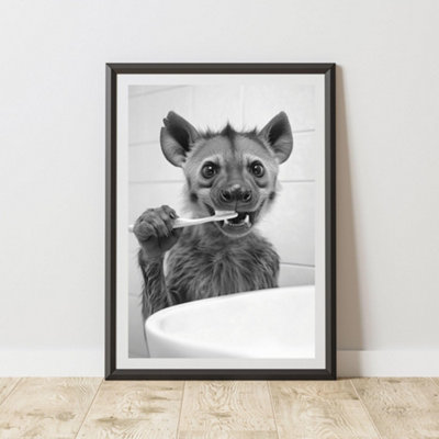 60 Second Makeover Limited Hyena Brushing Teeth Animal Print A4 Size from B&Q