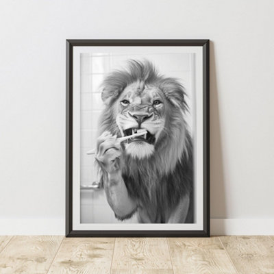 B&Q -  Lion Brushing Teeth Animal Print A3 Size - Image 3