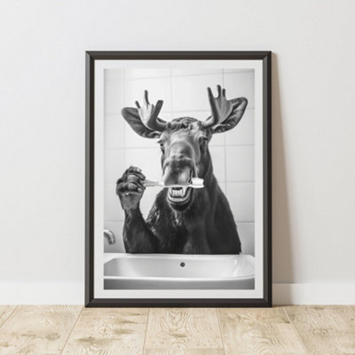60 Second Makeover Limited Moose Brushing Teeth Animal Print A3 Size from B&Q