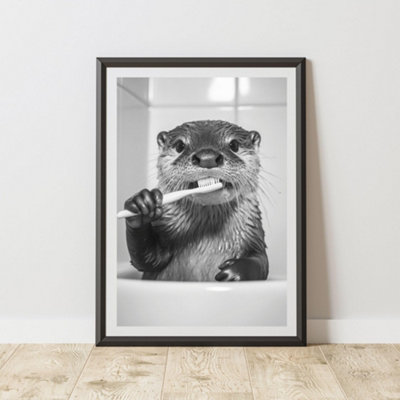 60 Second Makeover Limited Otter Brushing Teeth Animal Print A3 Size from B&Q