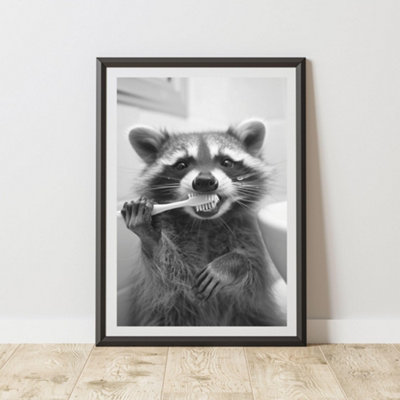 60 Second Makeover Limited Raccoon Brushing Teeth Animal Print A4 Size from B&Q