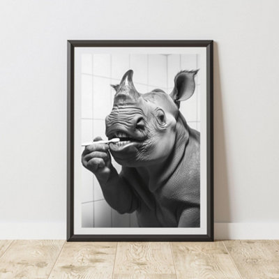 60 Second Makeover Limited Rhino Brushing Teeth Animal Print A4 Size from B&Q