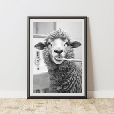 60 Second Makeover Limited Sheep Brushing Teeth Animal Print A4 Size from B&Q