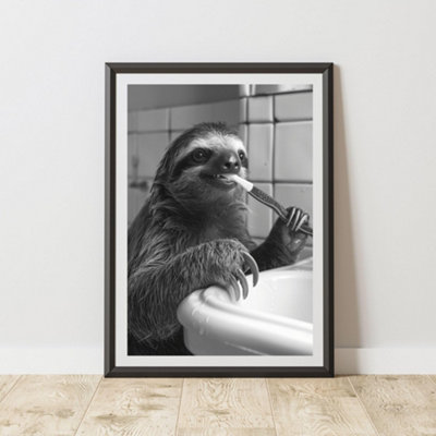 60 Second Makeover Limited Sloth Brushing Teeth Animal Print A3 Size from B&Q