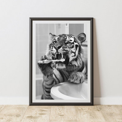 B&Q -  Tiger Brushing Teeth Animal Print A3 Size - Image 3