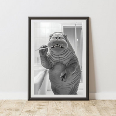60 Second Makeover Limited Walrus Brushing Teeth Animal Print A3 Size from B&Q