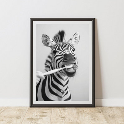 60 Second Makeover Limited Zebra Brushing Teeth Quirky Animal Print Bathroom Accessories Wall Art Posters Pictures For Bathroom Walls Home Accessories Home Decoration Funny Humorous No Frame - A3 - Image 3