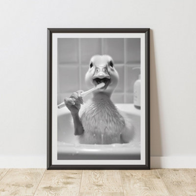 60 Second Makeover Limited Duck Brushing Teeth Quirky Animal Print Bathroom Accessories Wall Art Posters Pictures For Bathroom Walls Home Accessories Home Decoration Funny Humorous No Frame - A4 - Image 3
