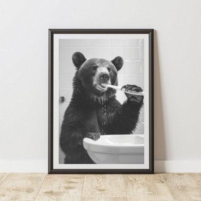 60 Second Makeover Limited Bear Brushing Teeth Animal Print A4 Size from B&Q