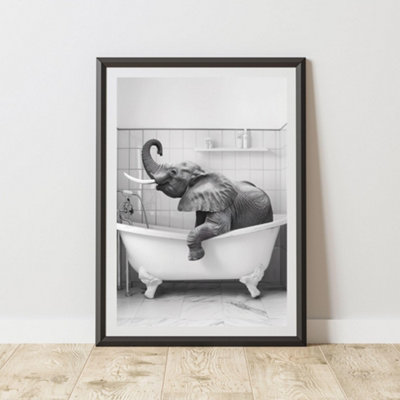 60 Second Makeover Limited Elephant In The Bath Animal Print A3 Size from B&Q