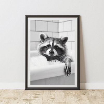 60 Second Makeover Limited Raccoon In The Bath Animal Print A3 Size from B&Q