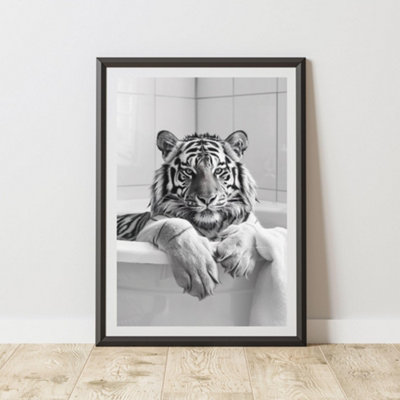 60 Second Makeover Limited Tiger In The Bath Animal Print A3 Size from B&Q