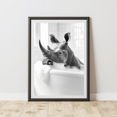60 Second Makeover Limited Rhino In The Bath Animal Print A3 Size from B&Q