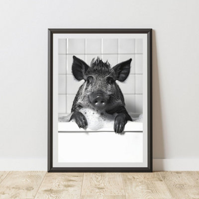 60 Second Makeover Limited Wild Boar In The Bath Animal Print A4 Size from B&Q
