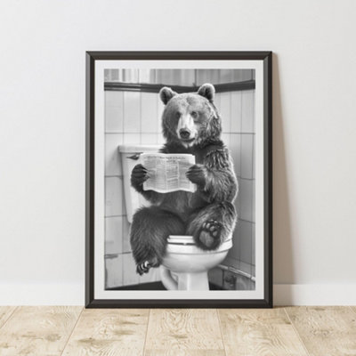 60 Second Makeover Limited Bear On The Toilet Animal Print A3 Size from B&Q
