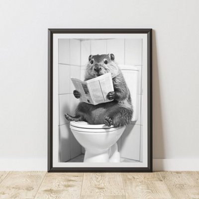 60 Second Makeover Limited Beaver On The Toilet Animal Print A4 Size from B&Q