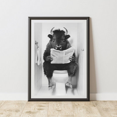 60 Second Makeover Limited Bison On The Toilet Animal Print A4 Size from B&Q