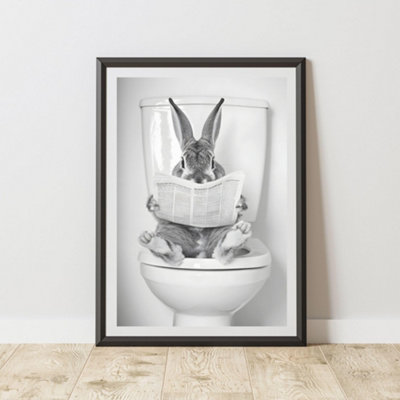 60 Second Makeover Limited Bunny On The Toilet Animal Print A3 Size from B&Q