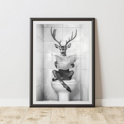 60 Second Makeover Limited Deer On The Toilet Animal Print A3 Size from B&Q