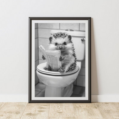 60 Second Makeover Limited Hedgehog On The Toilet Animal Print A4 Size from B&Q