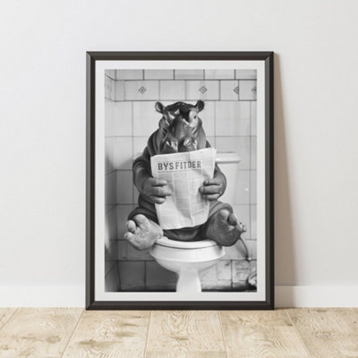 60 Second Makeover Unisex Multicolor Hippo On The Toilet Animal Print | Size: A3 - Image 3