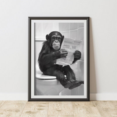 60 Second Makeover Limited Monkey On The Toilet Animal Print A3 Size from B&Q