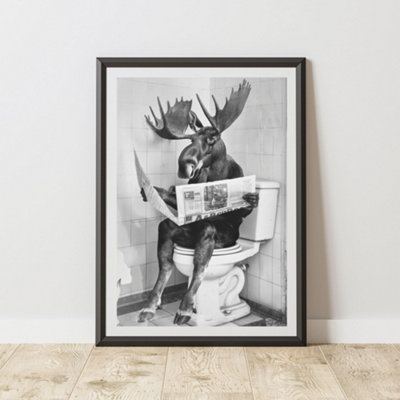 60 Second Makeover Limited Moose On The Toilet Animal Print A3 Size from B&Q