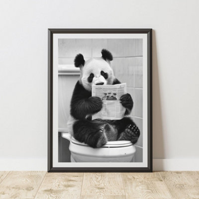 60 Second Makeover Limited Panda On The Toilet Animal Print A3 Size from B&Q