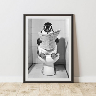 60 Second Makeover Limited Penguin On The Toilet Animal Print A3 Size from B&Q