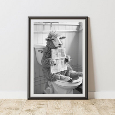 60 Second Makeover Limited Sheep On The Toilet Animal Print A3 Size from B&Q