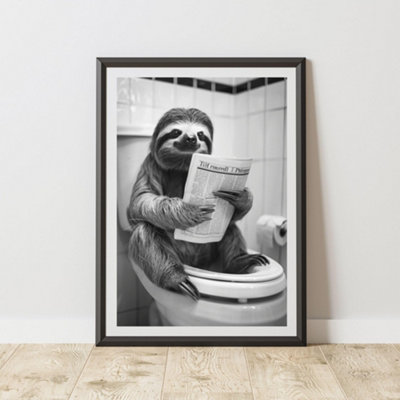 60 Second Makeover Limited Sloth On The Toilet Animal Print A3 Size from B&Q