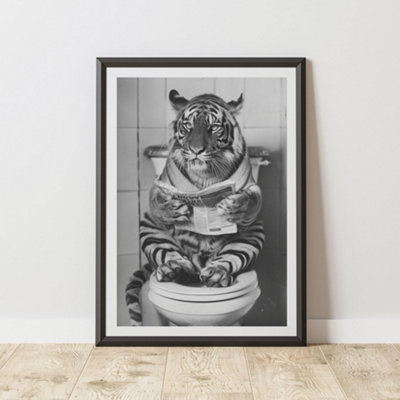 60 Second Makeover Limited Tiger On The Toilet Animal Print A3 Size from B&Q