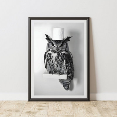 60 Second Makeover Limited Owl Toilet Roll Quirky Animal Print Bathroom Accessories Wall Art Posters Pictures For Bathroom Walls Home Accessories Home Decoration Funny Humorous No Frame - A4 - Image 3