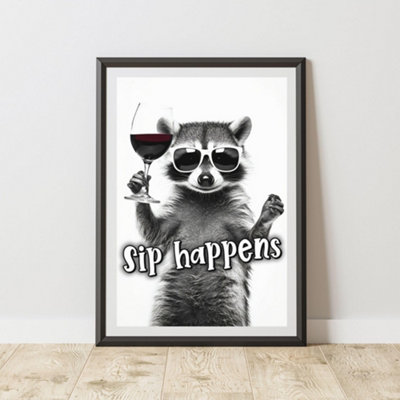 60 Second Makeover Limited Funny Raccoon Sip Happens Print A4 Size from B&Q