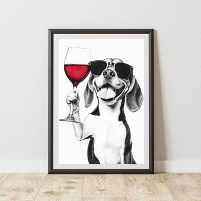 60 Second Makeover Limited Funny Beagle Drinking Wine Print A3 Size from B&Q