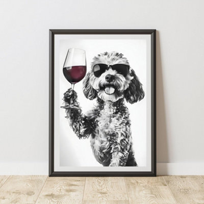 60 Second Makeover Limited Funny Cockapoo Drinking Wine Print A3 Size from B&Q