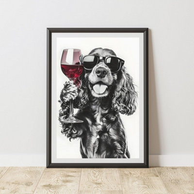 60 Second Makeover Limited Funny Cocker Spaniel Drinking Wine Print A3 Size from B&Q