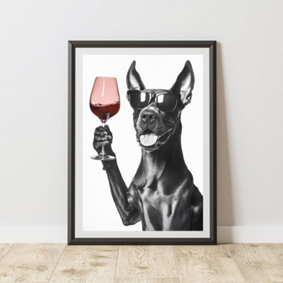 60 Second Makeover Limited Funny Great Dane Drinking Wine Print A4 Size from B&Q