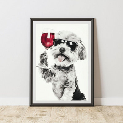60 Second Makeover Limited Funny Havanese Drinking Wine Print A3 Size from B&Q