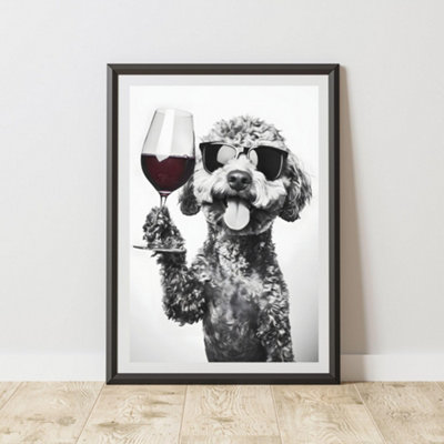 60 Second Makeover Limited Funny Labradoodle Drinking Wine Print A3 Size from B&Q