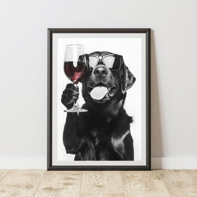 60 Second Makeover Limited Funny Labrador Drinking Wine Print A3 Size from B&Q