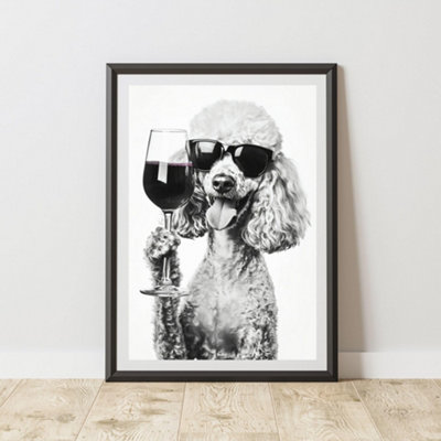 60 Second Makeover Limited Funny Poodle Drinking Wine Print A4 Size from B&Q