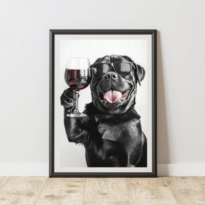 60 Second Makeover Limited Funny Rottweiler Drinking Wine Print A4 Size from B&Q