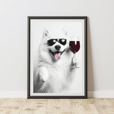 60 Second Makeover Limited Funny Samoyed Drinking Wine Print A3 Size from B&Q