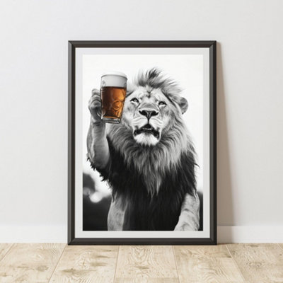 60 Second Makeover Limited Funny Lion Drinking A Pint Print A4 Size from B&Q