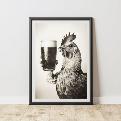60 Second Makeover Limited Funny Chicken Drinking A Pint Print A4 Size from B&Q