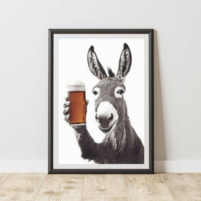 60 Second Makeover Limited Funny Donkey Drinking A Pint Print A3 Size from B&Q