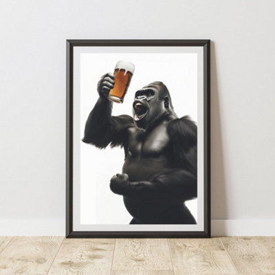 60 Second Makeover Limited Funny Gorilla Drinking A Pint Print A4 Size from B&Q